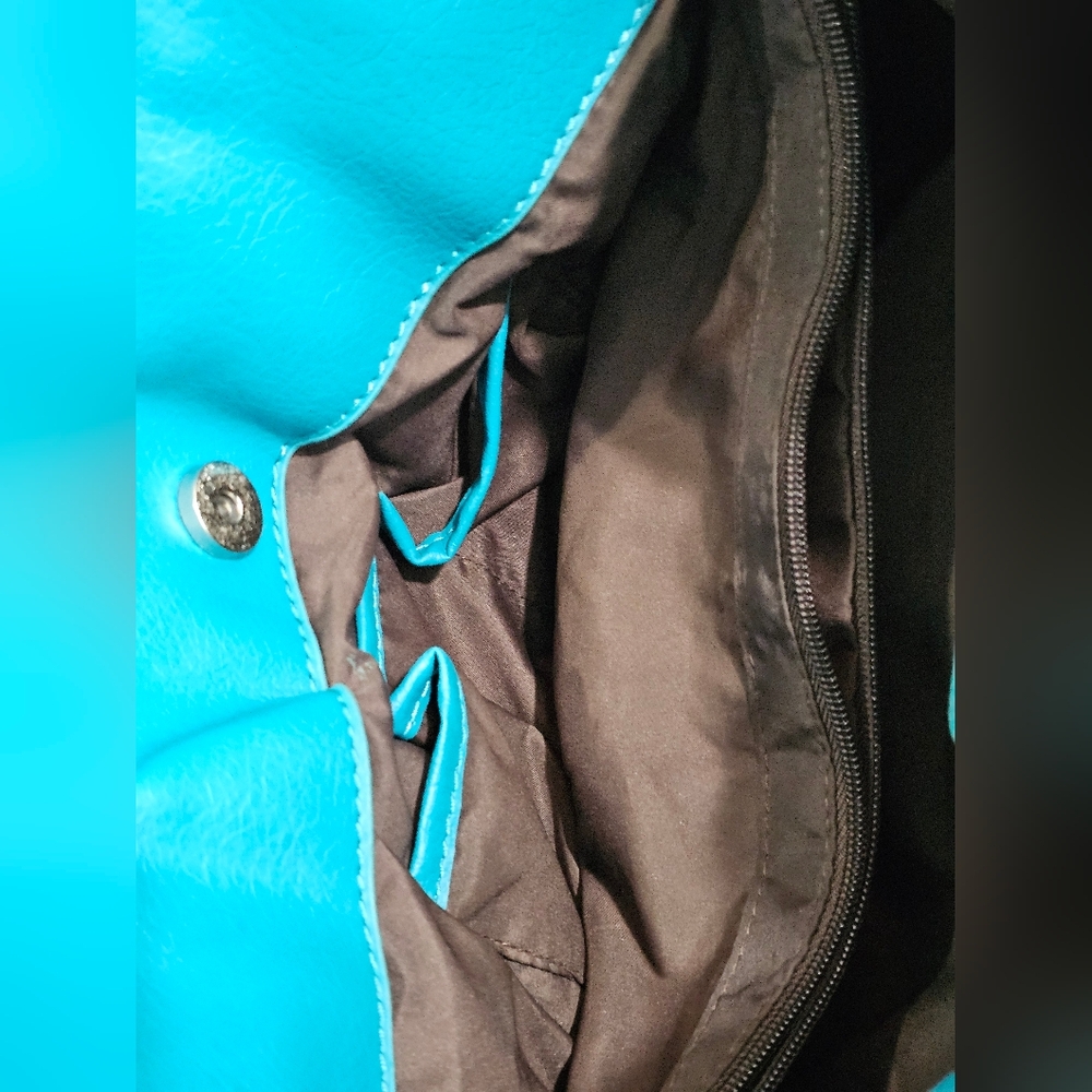 Nine & Co Womens Teal Faux Leather Shoulder Bag Medium Tote Purse Y2K Casual - Picture 6 of 7
